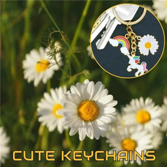 Unicorn keychain rainbow daisy bag charm cute backpack accessory gift for girls - Picture 3 of 7